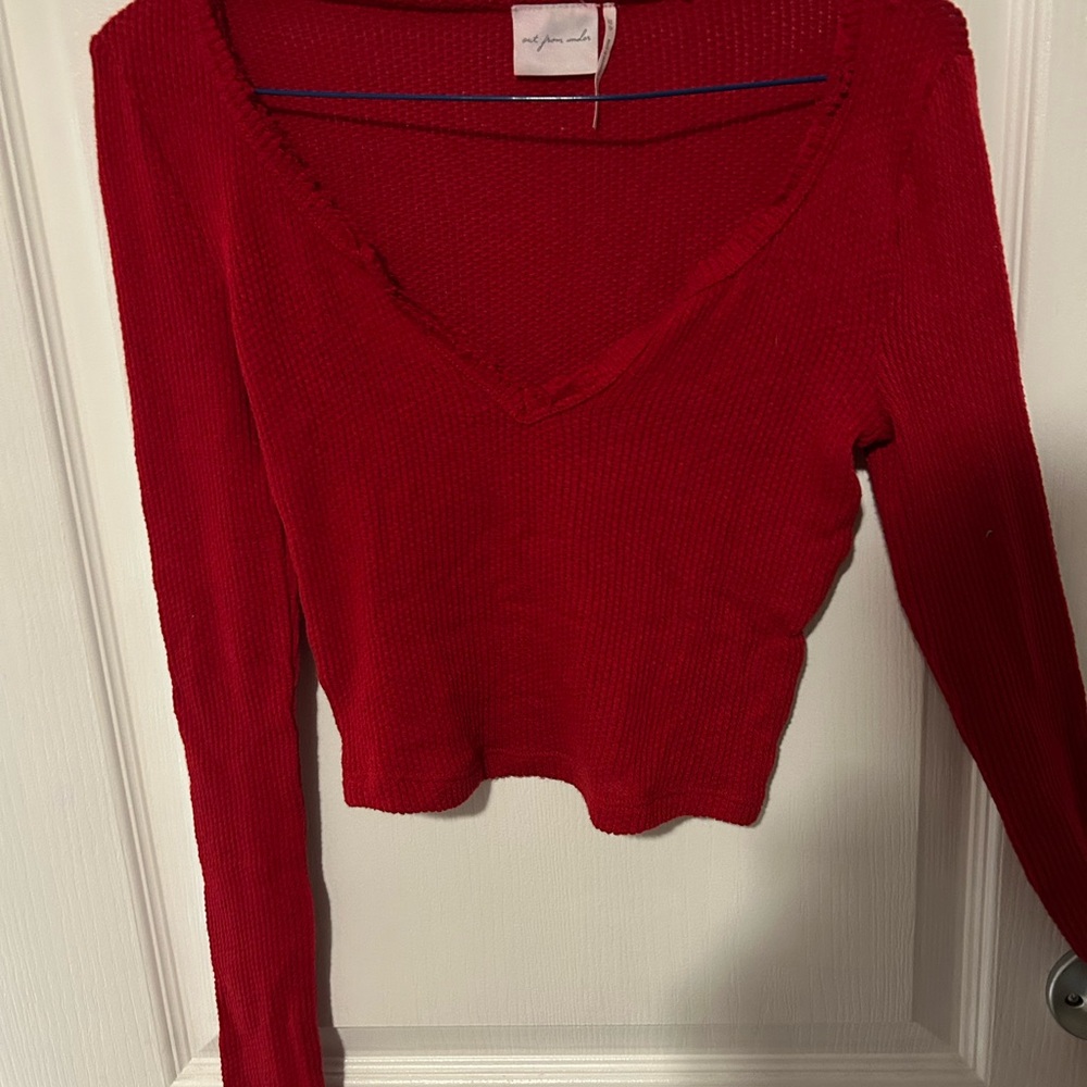 Red Long Sleeve V-Neck Top